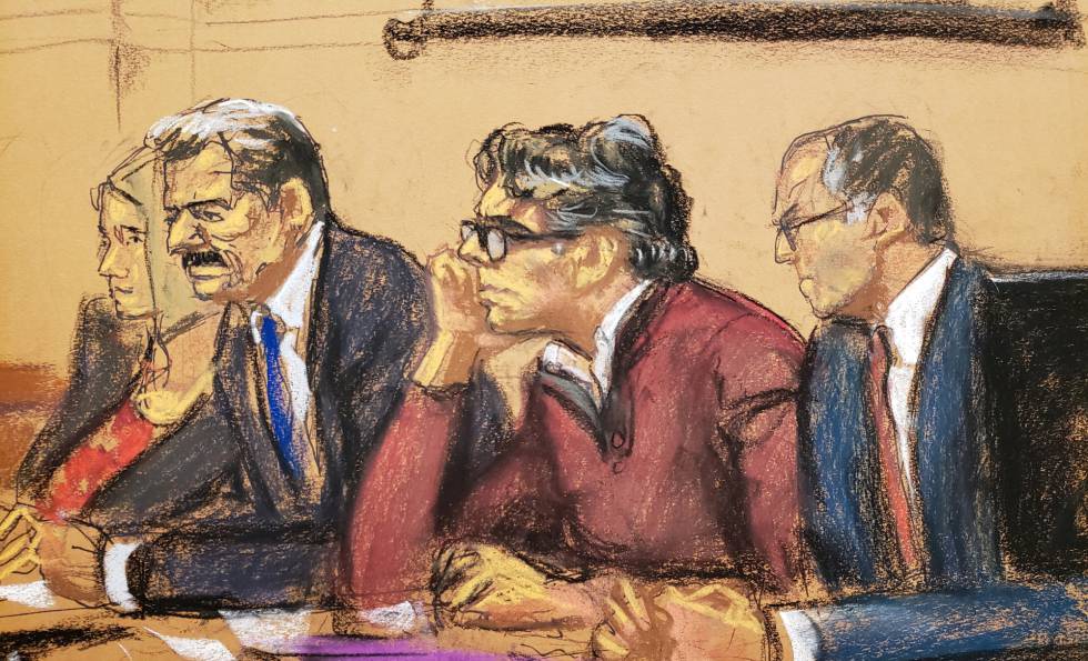 Boceto de Keith Raniere durante los alegatos finales.