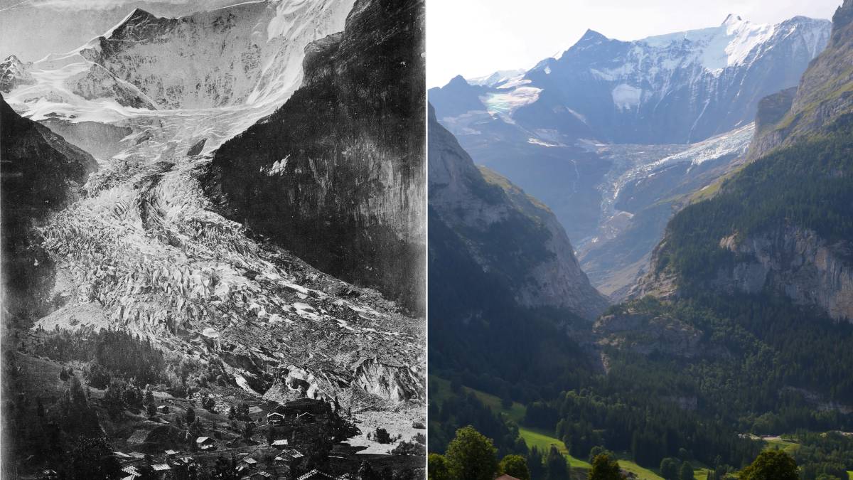 El glaciar Lower Grindelwald, en 1865 y en 2019.