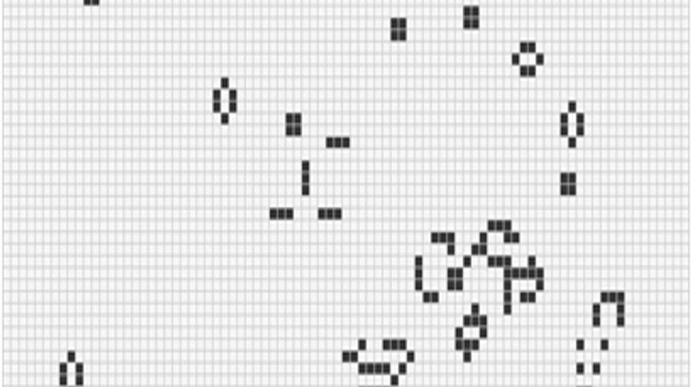En el juego de la vida de John H. Conway una matriz de píxeles o celdas se colorea según unas reglas muy sencillas.