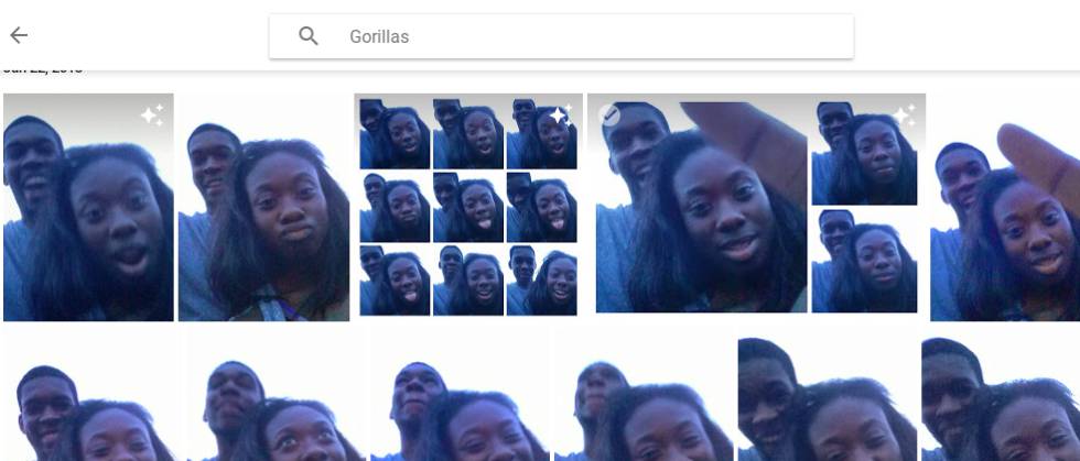 Resultados de Google Photos a la búsqueda "gorilas" del usuario que lo denunció.