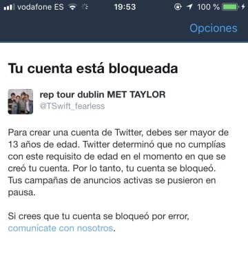 Una de las cuentas bloqueadas por Twitter a un usuario en España.