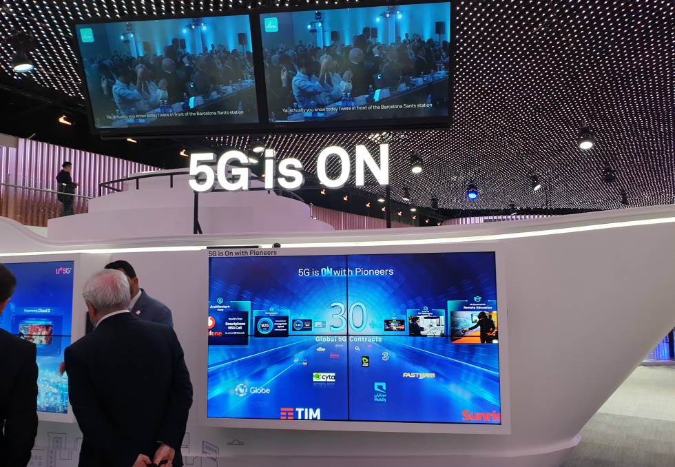 Demostración de la red 5G en el stand de Huawei en el MWC19.