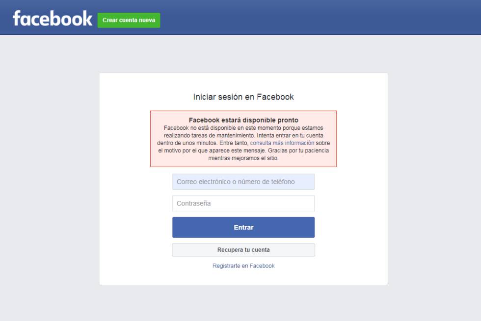 Facebook no esta disponible