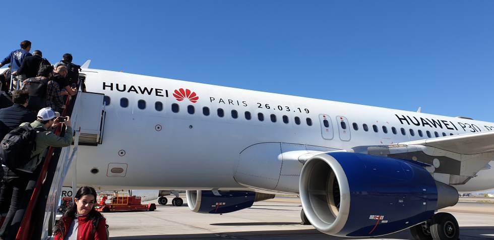 Avión fletado por Huawei desde España para la presentación del P30 en París.
