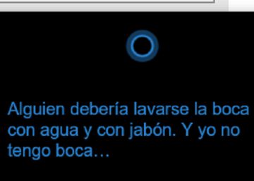 Captura de pantalla de la respuesta de Cortana a la afirmación 