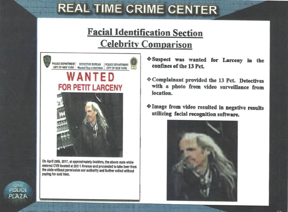 Imagen del actor Woody Harrelson usada por la policía de Nueva York para identificar a un delincuente.
