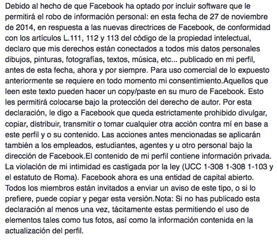 No No Puedes Rechazar Las Nuevas Condiciones De Facebook Poniendo Este Mensaje En Tu Muro Verne El Pais