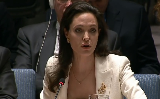 Angelina Jolie durante su comparencia en la ONU en abril
