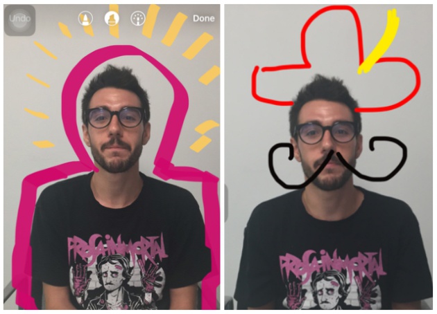 A la izquierda, utilizamos uno de los tres diferentes rotuladores con los que cuenta Instagram Stories. A la derecha, el único rotulador de Snapchat