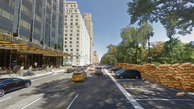 Una boceto que muestra cómo se vería el muro frente al Trump International Hotel & Tower en Nueva York. Cortesía: Wall in Trump