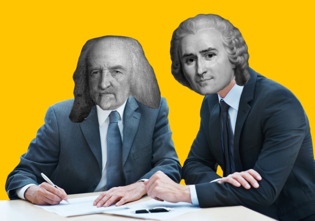 Thomas Hobbes y Jean-Jacques Rousseau firman un contrato (social) 