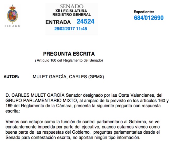 Así comienza la pregunta que presentó Mulet el 28 de febrero