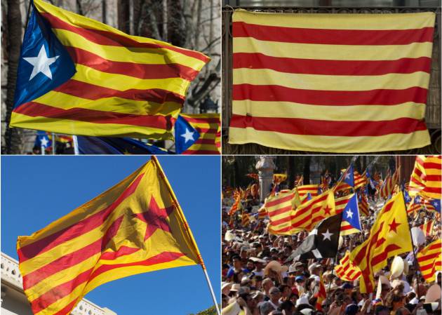 Q&J Bandera de Catalunya Estelada con Estrella roja Medidas 150 x 90 cm 100% Polyester para Interior y Exterior 
