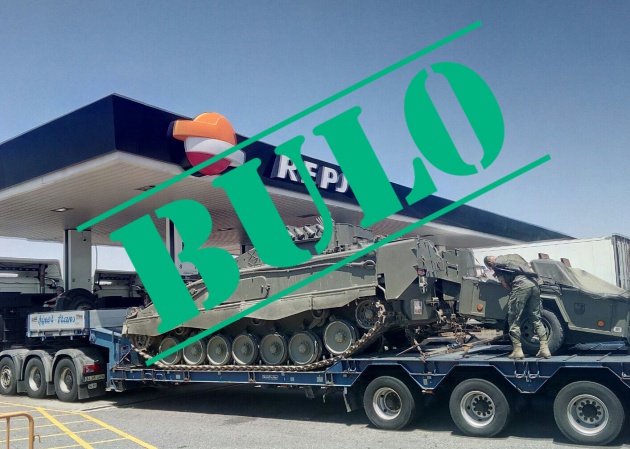 Imagen que acompa&ntilde;a un bulo de WhatsApp que informa de tanques llegando a Catalu&ntilde;a y que en realidad corresponde a unas maniobras en Zaragoza