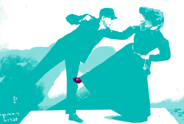Clases de defensa personal en 1906. Ilustración: Anabel Bueno con foto de Getty Images.
