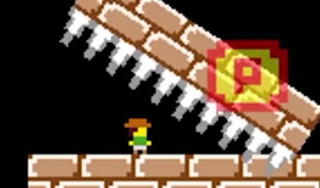 Ese muro primero aparece como una pared de pinchos, luego cae y luego se convierte en una rampa que te lanza a un foso de pinchos. F&aacute;cil