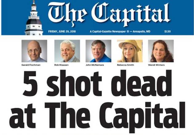 Portada de 'Capital Gazette' tras el tiroteo