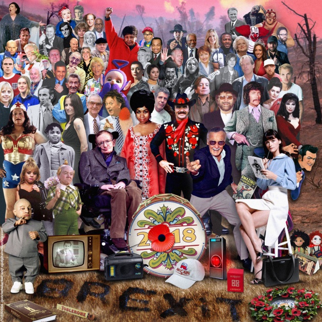 Por tercer año consecutivo, este artista británico homenajea a famosos fallecidos a lo largo del año