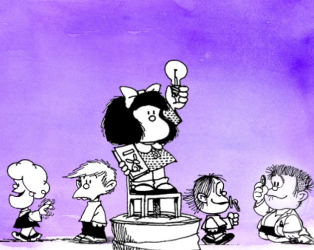 Mafalda é uma menina que não se cala nunca, mas o que a torna uma feminista é que acima de tudo acredita na equidade.