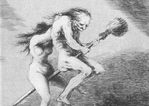 El grabado 'Linda maestra' de Francisco de Goya ya representó a una bruja encima de una escoba.