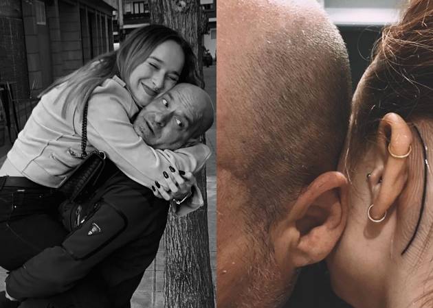 A la izquierda, una foto de Izar abrazando a su padre. A la derecha, el tatuaje que se hizo en honor a la cicatriz que le quedó después de ser operado por un cáncer cerebral