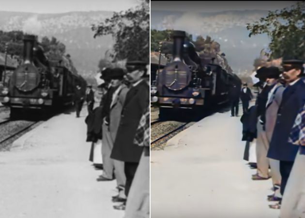 Comparación del vídeo original de la llegada del tren a La Ciotat y de la versión mejorada